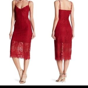 *SOLD*NSR 155817 Women's Floral Lace Midi Sheath Dress Sleeveless Red Size Small